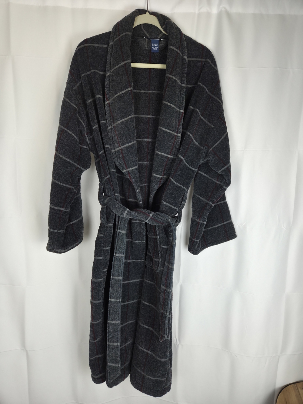Mens Robes..High Sierra Charcoal Plaid Open Front Coatigan